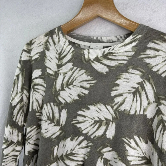 J. Jill Women’s Linen Blend Leaf Print Long Sleeve Sweater Size Large Tall - Picture 3 of 6